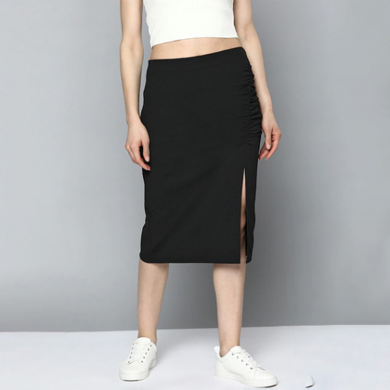 https://fabrora.in/products/women-black-pure-cotton-solid-ruched-straight-skirt