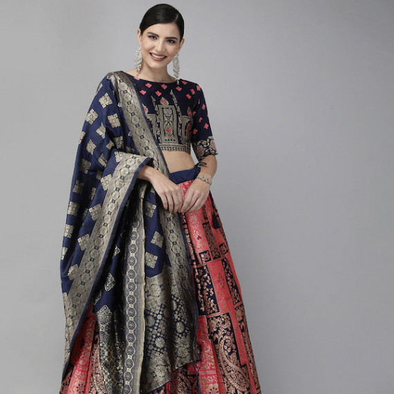 https://fabrora.in/products/pink-navy-blue-woven-design-semi-stitched-lehenga-unstitched-blouse-with-dupatta