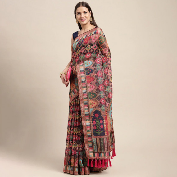 https://fabrora.in/products/peach-coloured-multicoloured-kalamkari-sequinned-linen-blend-block-print-saree
